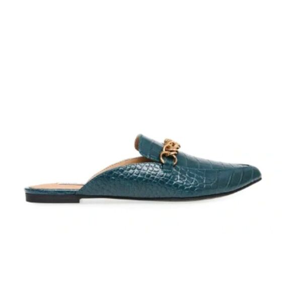 Steve Madden Chain Mule Loafers Size 6.5M Turquoise Crocodile Pointed Toe Flats - Picture 8 of 10